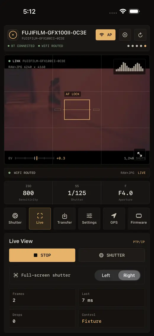 Fujikage iPhone live view controls